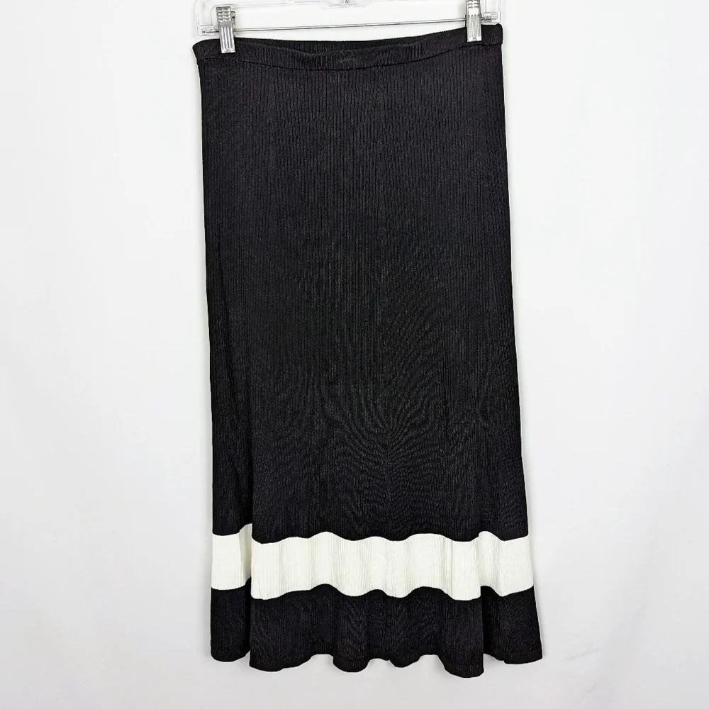 Halogen Nordstrom Striped Colorblock Long A Line Midi Skirt Pleated Stretch sz.M